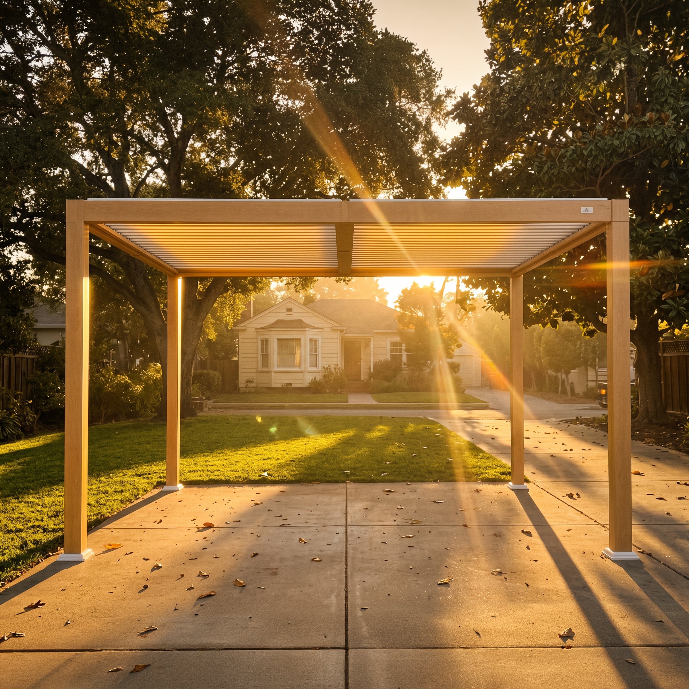 ラウズアブゾーバー Louvered Pergola w/ Adjustable Roof | Wood-Grain Aluminum