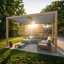 PURPLE LEAF Caesar Louvered Pergola Outdoor Wood Grain Aluminum Pergola with Adjustable Roof Patio Hardtop Gazebo for Backyard Garden