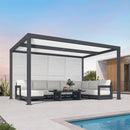 PURPLE LEAF Athena Louvered Pergola Grey Outdoor Aluminum Pergola with Shutter Wall Adjustable Gazebo Rainproof for Patio Deck Garden