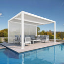 PURPLE LEAF Athena Louvered Pergola white Outdoor Aluminum Pergola with Shutter Wall Adjustable Gazebo Rainproof for Patio Deck Garden