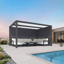 PURPLE LEAF Athena Louvered Pergola Grey Outdoor Aluminum Pergola with Shutter Wall Adjustable Gazebo Rainproof for Patio Deck Garden