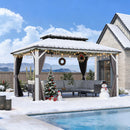 PURPLE LEAF Modern Gazebo Grey Hardtop Galvanized Steel Double Roof White Aluminum Poles with Curtains and Netting