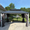PURPLE LEAF Patio Hardtop Gazebo for Outdoor Grey Galvanized Steel Double Roof White Aluminum Poles with Curtains and Netting