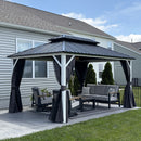 PURPLE LEAF Modern Gazebo Grey Hardtop Galvanized Steel Double Roof White Aluminum Poles with Curtains and Netting
