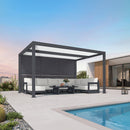 PURPLE LEAF Athena Louvered Pergola Grey Outdoor Aluminum Pergola with Shutter Wall Adjustable Gazebo Rainproof for Patio Deck Garden