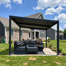 PURPLE LEAF Caesar Hardtop Louvered Pergola, Slanted Roof Outdoor Aluminum Patio Pergola with Adjustable Rainproof Roof, Heavy-Duty Lean to Gazebo for Patios Backyard Deck, Gray