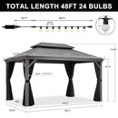 PURPLE LEAF Patio Gazebo for Backyard | Hardtop Galvanized Steel Frame with String Lights | Light Grey