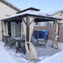 PURPLE LEAF  Outdoor Hardtop Gazebo Bronze Metal Frame Galvanized Steel Double Roof with Curtains and Netting for Patio Desk Backyard