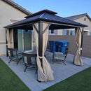 PURPLE LEAF  Outdoor Hardtop Gazebo Bronze Aluminum Frame Galvanized Steel Double Roof with Curtains and Netting for Patio Desk Backyard