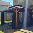PURPLE LEAF Metal Gazebo Double Roof Wood Grain Aluminum Frame with Curtains and Netting