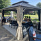 PURPLE LEAF Outdoor Hardtop Gazebo Champagne Metal Frame Galvanized Steel Double Roof with Curtains and Netting for Poolside