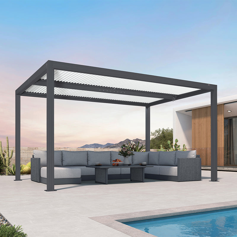 PURPLE LEAF Louvered Pergola Modern Grey Pergola with White Roof for Deck Backyard Garden