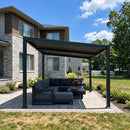 PURPLE LEAF Caesar Hardtop Louvered Pergola, Slanted Roof Outdoor Aluminum Patio Pergola with Adjustable Rainproof Roof, Heavy-Duty Lean to Gazebo for Patios Backyard Deck, Gray
