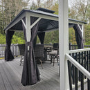 PURPLE LEAF Modern Gazebo Grey Hardtop Galvanized Steel Double Roof White Aluminum Poles with Curtains and Netting
