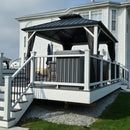 PURPLE LEAF Modern Gazebo Grey Hardtop Galvanized Steel Double Roof White Aluminum Poles with Curtains and Netting with Lights-clear