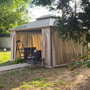 PURPLE LEAF Deck Gazebo Champagne Hardtop Metal Frame Double Roof with Curtains and Netting with Lights-clear