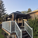 PURPLE LEAF Patio Gazebo for Backyard Grey Hardtop Galvanized Steel Roof Awning String Lights-milky