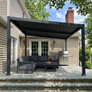 PURPLE LEAF Caesar Hardtop Louvered Pergola, Slanted Roof Outdoor Aluminum Patio Pergola with Adjustable Rainproof Roof, Heavy-Duty Lean to Gazebo for Patios Backyard Deck, Gray