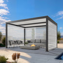 PURPLE LEAF Athena Louvered Pergola Grey Outdoor Aluminum Pergola with Roller Blinds Adjustable Gazebo Rainproof for Patio Deck Garden