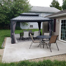 PURPLE LEAF Patio Gazebo for Backyard Grey Hardtop Galvanized Steel Roof Awning with Upgrade Curtain