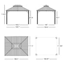 PURPLE LEAF Outdoor Hardtop Gazebo for Patio Grey Aluminum Frame Pavilion with Khaki curtains