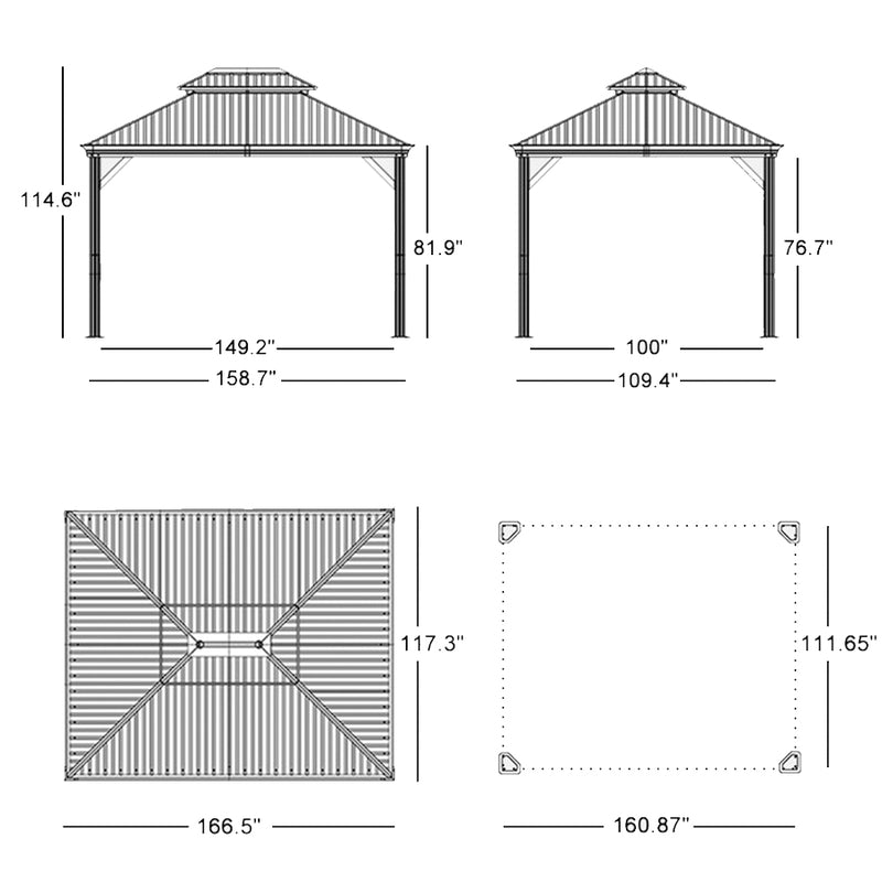 PURPLE LEAF Outdoor Hardtop Gazebo for Patio Grey Aluminum Frame Pavilion with Khaki curtains