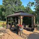 PURPLE LEAF Outdoor Hardtop Gazebo for Garden Bronze Double Roof Aluminum Frame Pavilion with String Lights-clear