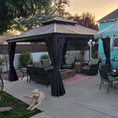 PURPLE LEAF Outdoor Hardtop Gazebo for Patio Bronze Aluminum Frame Pavilion with Navy-Blue Curtain and String Lights-milky