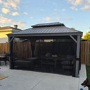 PURPLE LEAF Patio Gazebo for Pool Light Grey Hardtop Galvanized Steel Roof with String Lights-clear