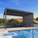 PURPLE LEAF Athena Louvered Pergola Grey Outdoor Aluminum Pergola with Solid Color Roller Blind Adjustable Gazebo for Patio Deck Garden