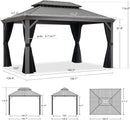PURPLE LEAF Patio Gazebo for Pool Light Grey Hardtop Galvanized Steel Roof with Reinforcement Support Rod