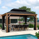PURPLE LEAF Hardtop Gazebo for Patio Wood Grain Aluminum Frame Awning with Reinforcement Support Rod