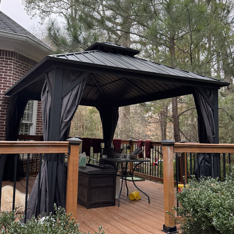 PURPLE LEAF Grey Hardtop Gazebo with Heavy Duty Galvanized Steel Double Roof with Netting and Curtains