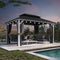 PURPLE LEAF Patio Hardtop Gazebo for Outdoor Grey Galvanized Steel Double Roof White Aluminum Poles with Curtains and String Lights-clear