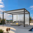 PURPLE LEAF Athena Louvered Pergola Grey Outdoor Aluminum Pergola with Roller Blinds Adjustable Gazebo Rainproof for Patio Deck Garden