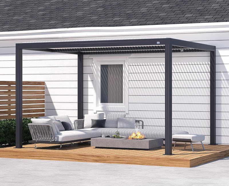 PURPLE LEAF Louvered Pergola Modern Grey Pergola with White Roof for Deck Backyard Garden