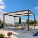 PURPLE LEAF Athena Louvered Pergola Grey Outdoor Aluminum Pergola with Roller Blinds Adjustable Gazebo Rainproof for Patio Deck Garden
