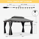 PURPLE LEAF Patio Gazebo for Pool Light Grey Hardtop Galvanized Steel Roof with String Lights-milky
