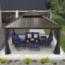 PURPLE LEAF Outdoor Hardtop Gazebo for Patio Bronze Aluminum Frame Pavilion with Navy-Blue Curtain