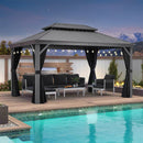 PURPLE LEAF Patio Gazebo for Pool Light Grey Hardtop Galvanized Steel Roof with String Lights