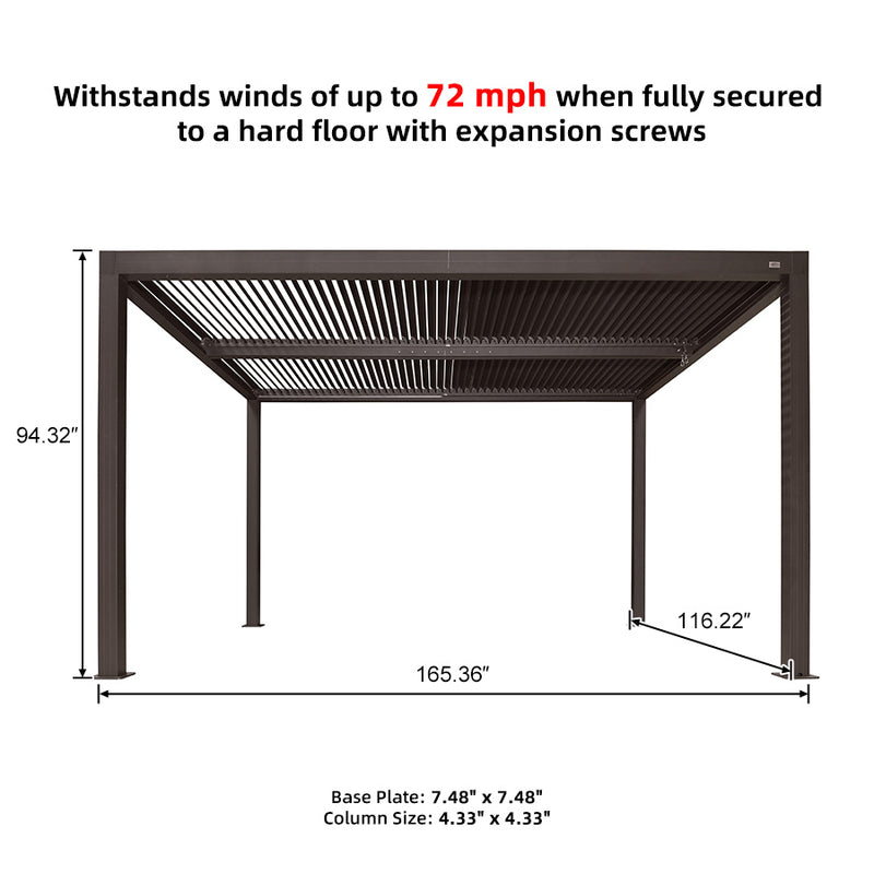 PURPLE LEAF Outdoor Louvered Pergola Adjustable Metal Roof Bronze Hardtop Gazebo Patio Pavilion