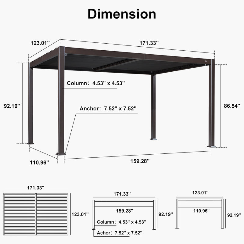 PURPLE LEAF Louvered Pergola Outdoor Adjustable Louvre Shade Modern Patio Aluminum Pergola with  Yellow Lights