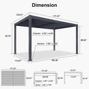 PURPLE LEAF Solar Louvered Pergola with LED Strip Lights and Control Panel Aluminum Outdoor Pergola with Adjustable Roof for Patio Deck Garden Yard Gray