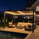 PURPLE LEAF Caesar Solar Louvered Pergola with LED Strip Lights and Control Panel Aluminum Outdoor Pergola with Adjustable Roof for Patio Deck Garden Yard Bronze