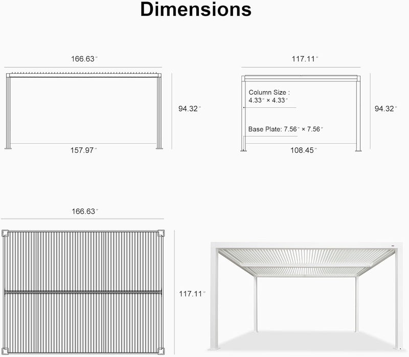 PURPLE LEAF Louvered Pergola Modern White Pergola with Adjustable Roof for Deck Backyard Garden