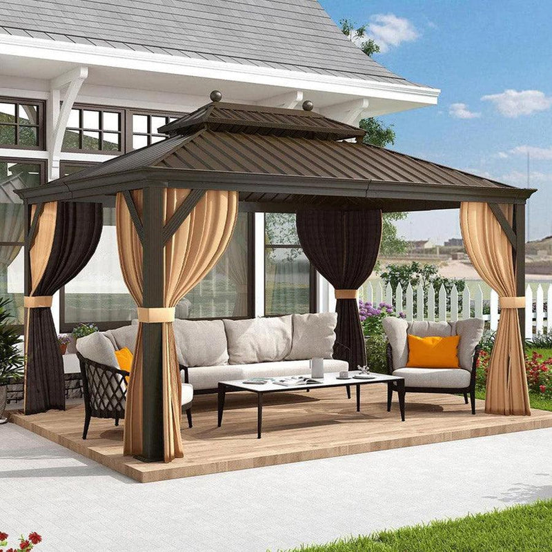 OPEN BOX I PURPLE LEAF Outdoor Hardtop Gazebo for Garden Bronze Double Roof Aluminum Frame Pavilion