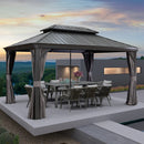 PURPLE LEAF Patio Gazebo for Backyard Grey Hardtop Galvanized Steel Roof Awning with Reinforcement Support Rod