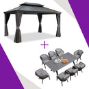 【Outdoor Idea】PURPLE LEAF Patio Gazebo with Aluminum Frame Grey Dining Sets-Bundle Set