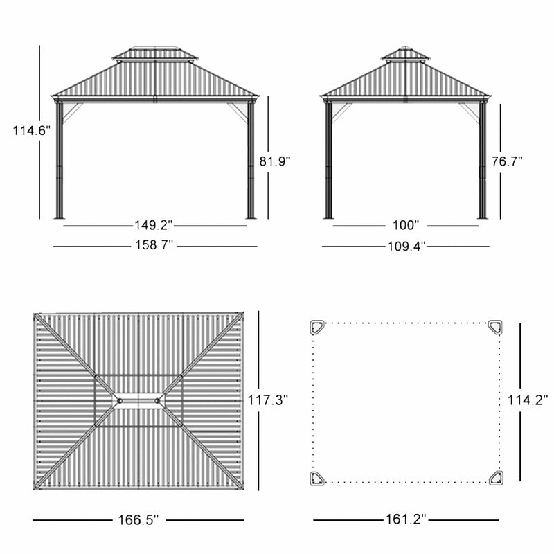 PURPLE LEAF Patio Gazebo for Backyard Grey Hardtop Galvanized Steel Roof Awning String Lights-milky