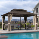 PURPLE LEAF  Outdoor Hardtop Gazebo Bronze Aluminum Frame Galvanized Steel Double Roof for Patio Pool with Reinforcement Support Rod